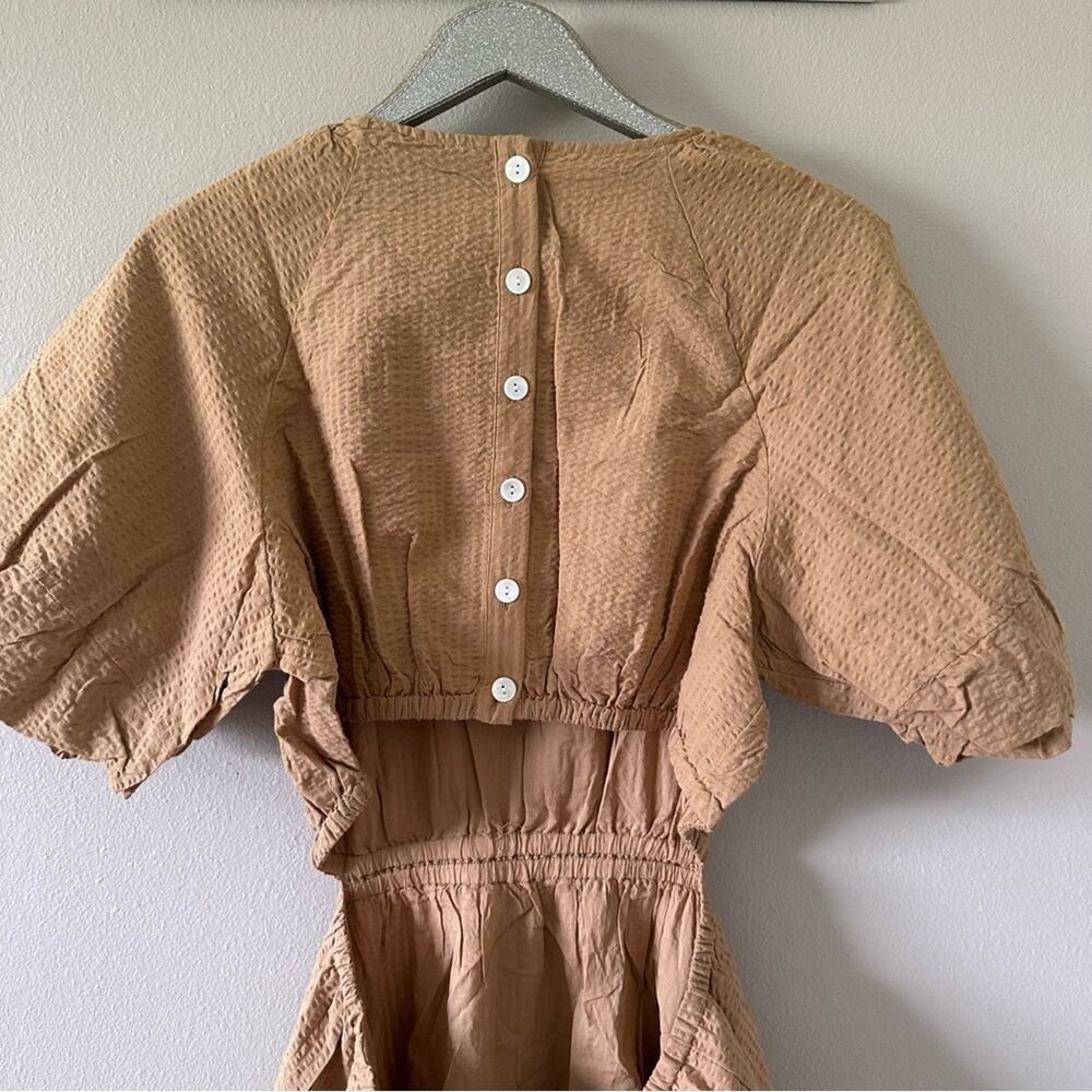 Madewell Seersucker Puff-Sleeve Cutout Mini Dress in Seed Khaki Style NF870 NEW - Picture 3 of 9